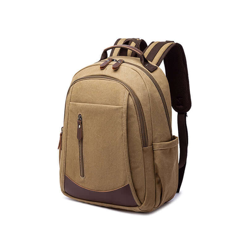 Canvas satchel backpack with multiple compartments and a laptop sleeve.