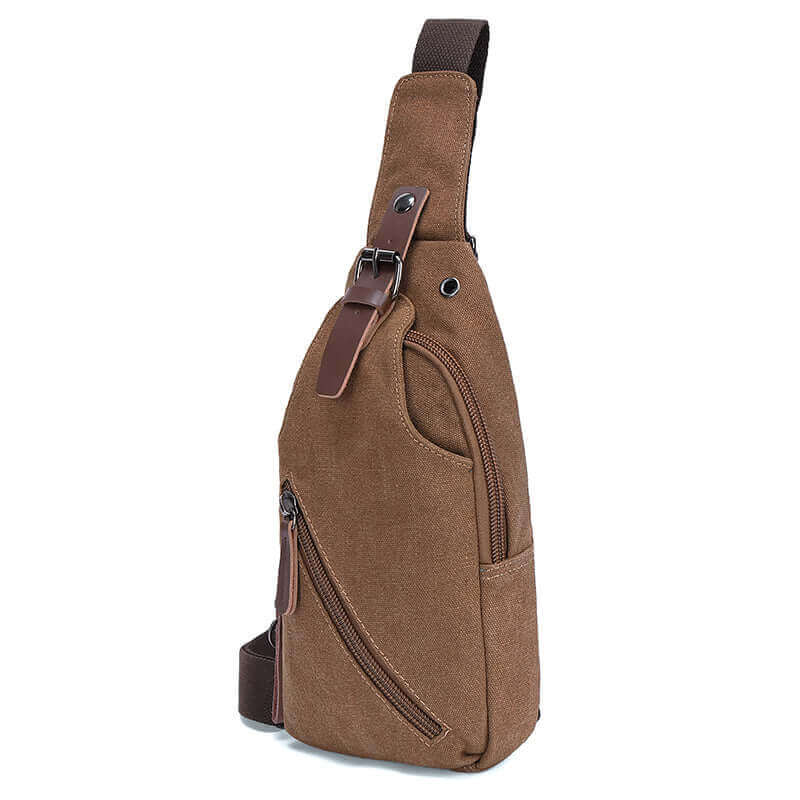Coffee canvas crossbody sling bag.
