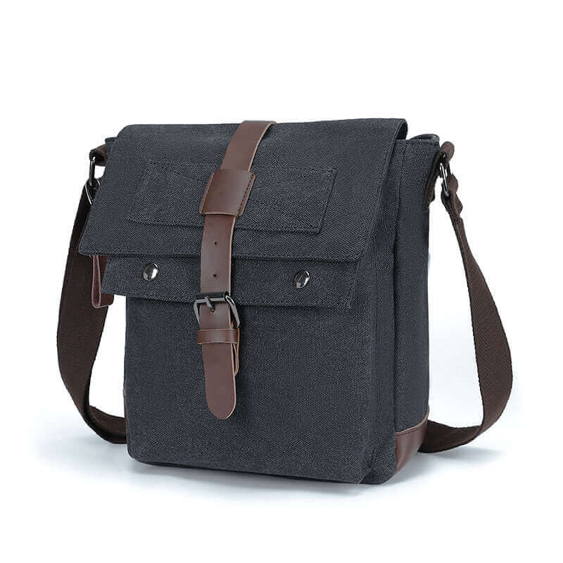 Functional black canvas crossbody bag with ample storage, perfect for daily adventures.