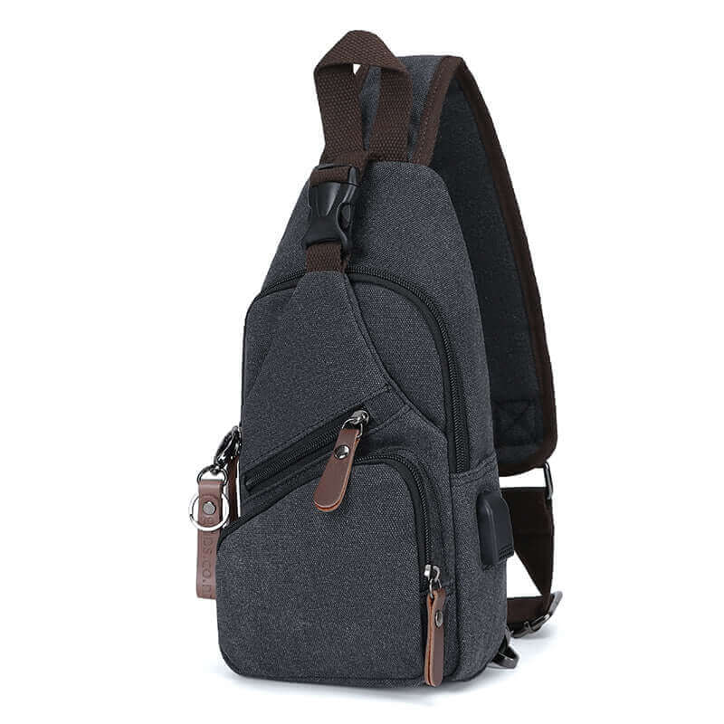 Stylish Canvas Chest Bag with USB Charging