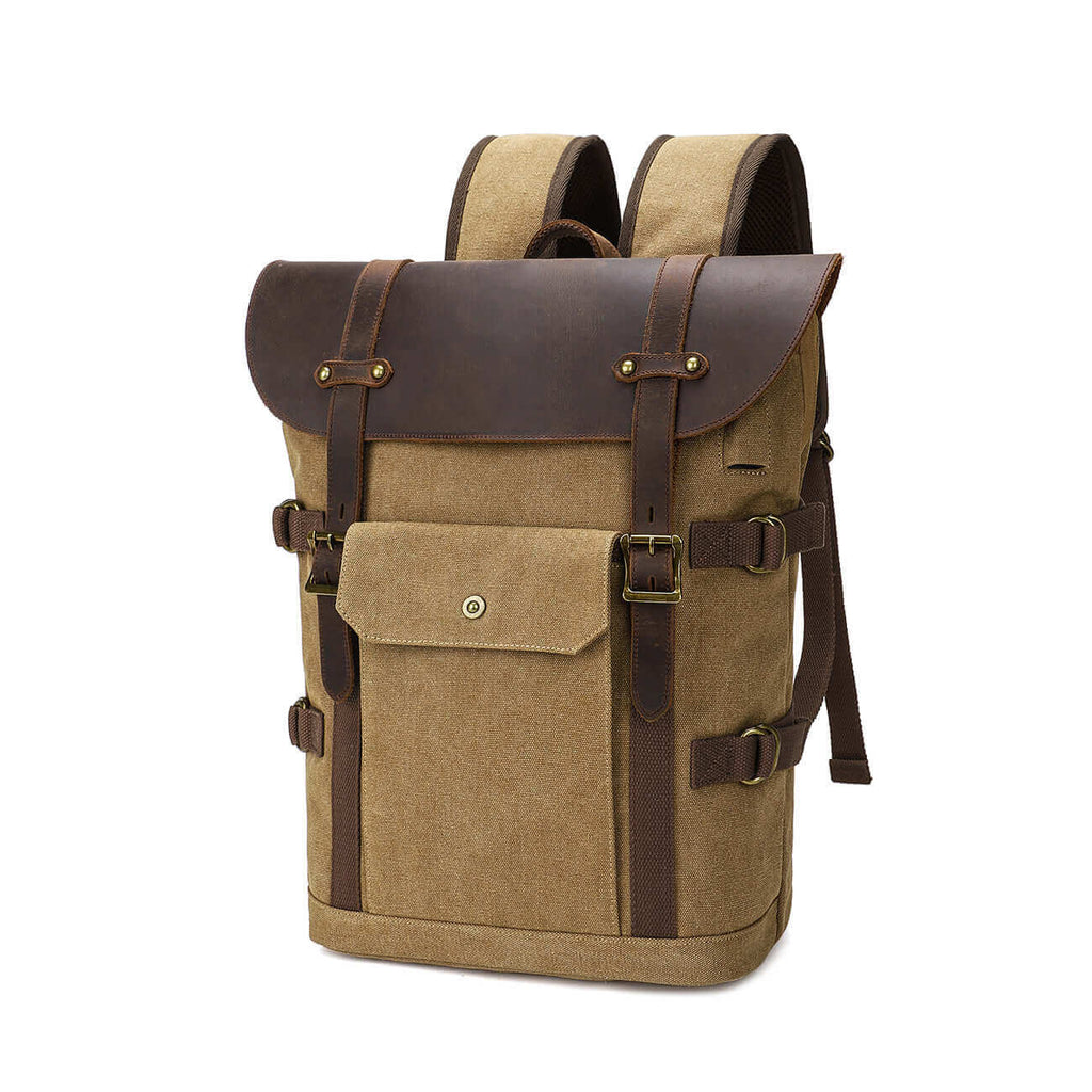 Durable canvas rucksack designed to fit a 15.6-inch laptop, perfect for daily commuting.