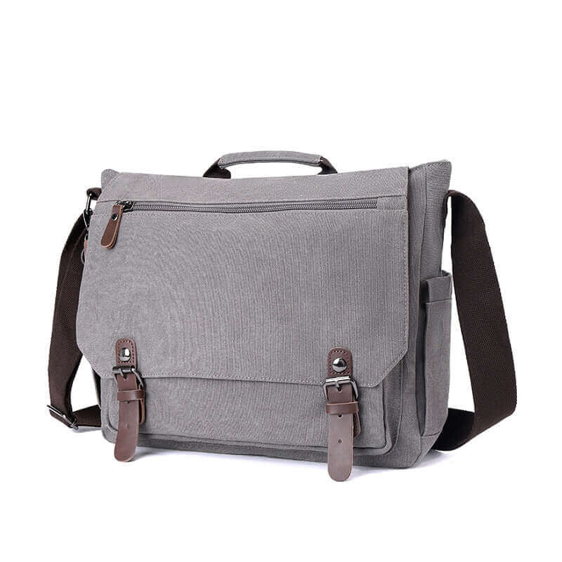 Men's canvas crossbody bag with adjustable shoulder strap.
