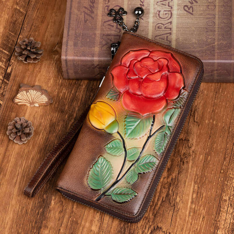 Wrist strap leather wallet for women.