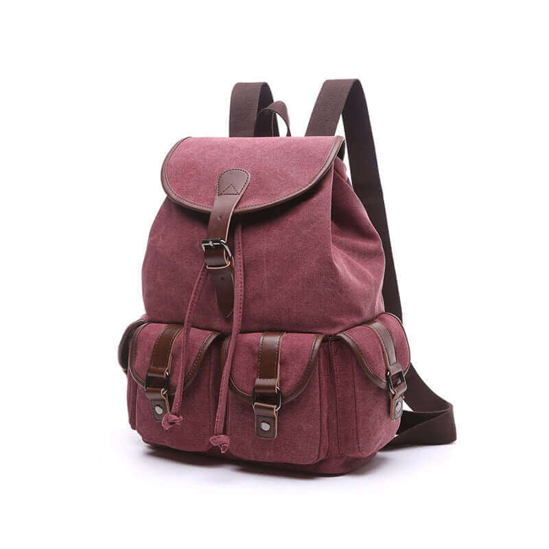 Fashionable canvas backpack for women in vintage street style.