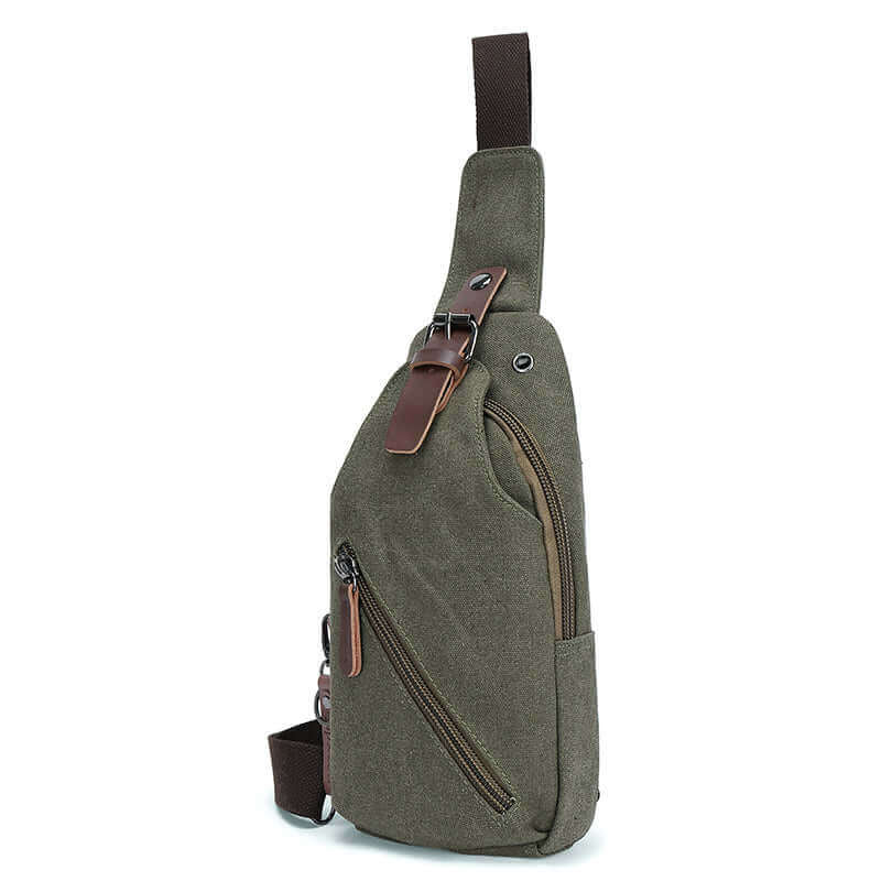 Green canvas crossbody sling bag.