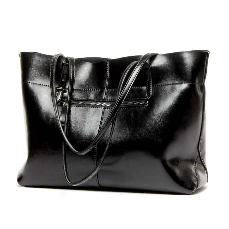 Women‘s Leather Shoulder Tote Bag NZ | Laptop Work Bag - Black