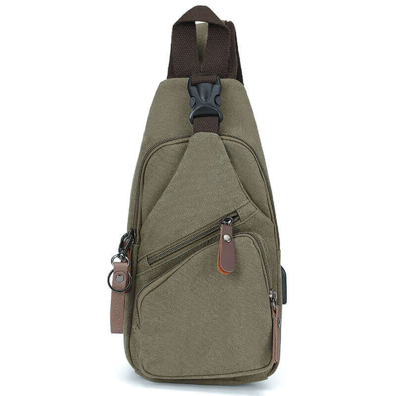 Compact Canvas Sling Bag with External USB Port