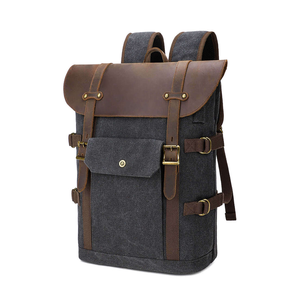 Multi-functional canvas rucksack for men, suitable for work, school, or travel.