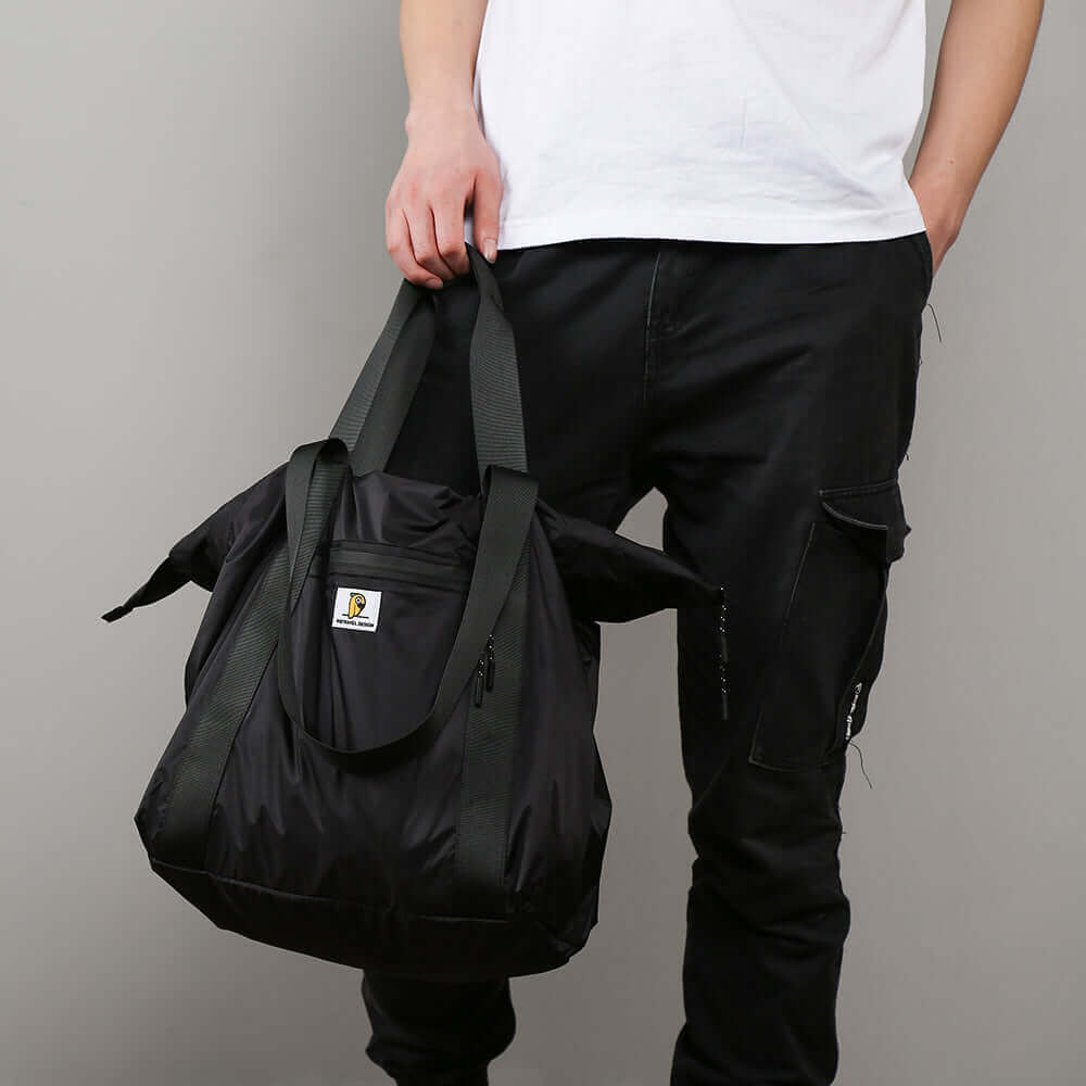 Unisex Foldable Waterproof Nylon Tote Bag - Black