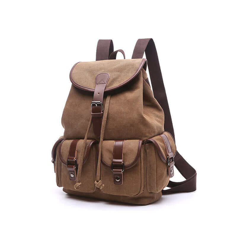 Retro casual canvas backpack for women in coffee color.