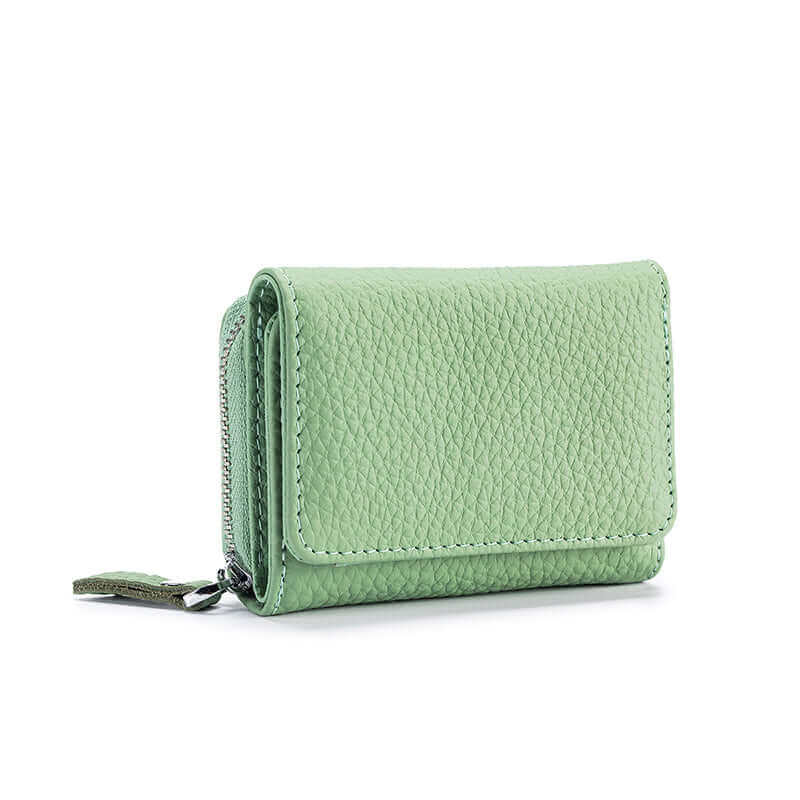 Secure RFID leather wallet with zippered coin compartment and card slots.