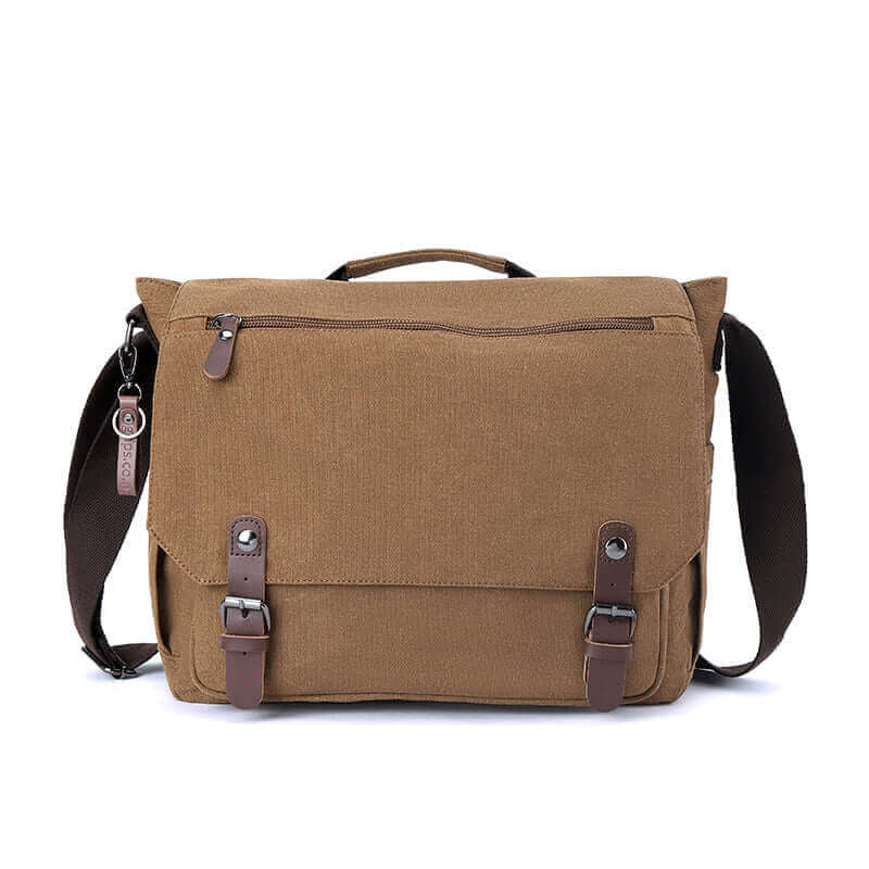 Coffee men's canvas messenger bag made from high-quality washed canvas