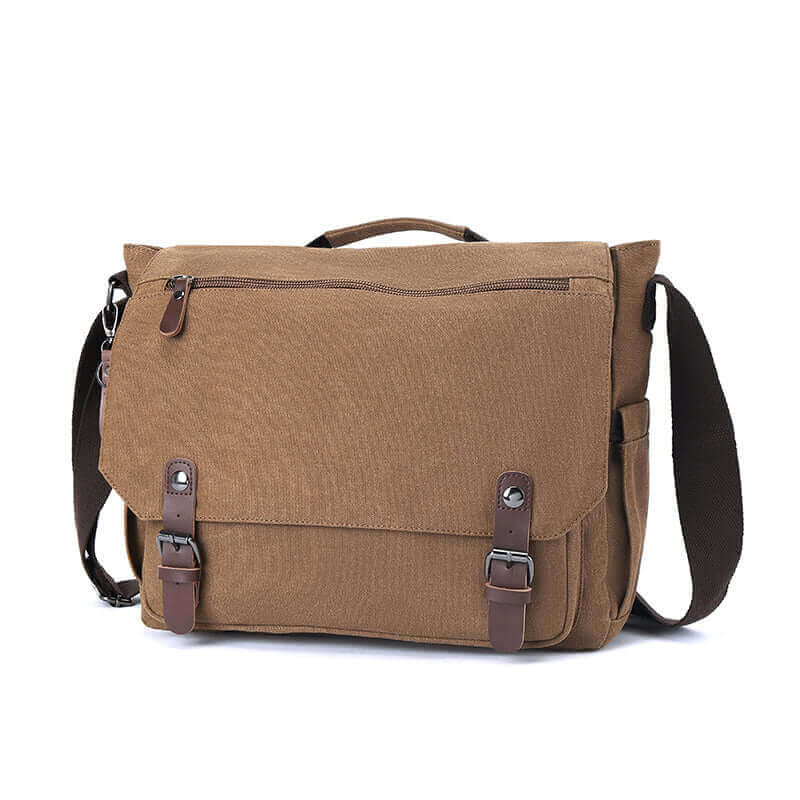 Durable laptop satchel with spacious compartments and adjustable strap