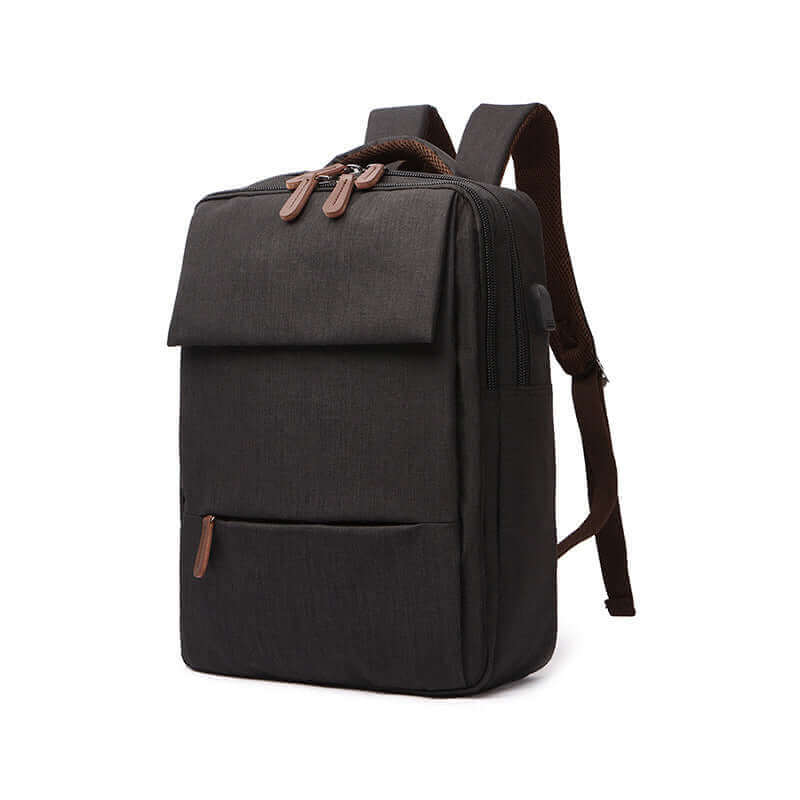 Laptop backpack featuring external USB charging port and spacious compartments.