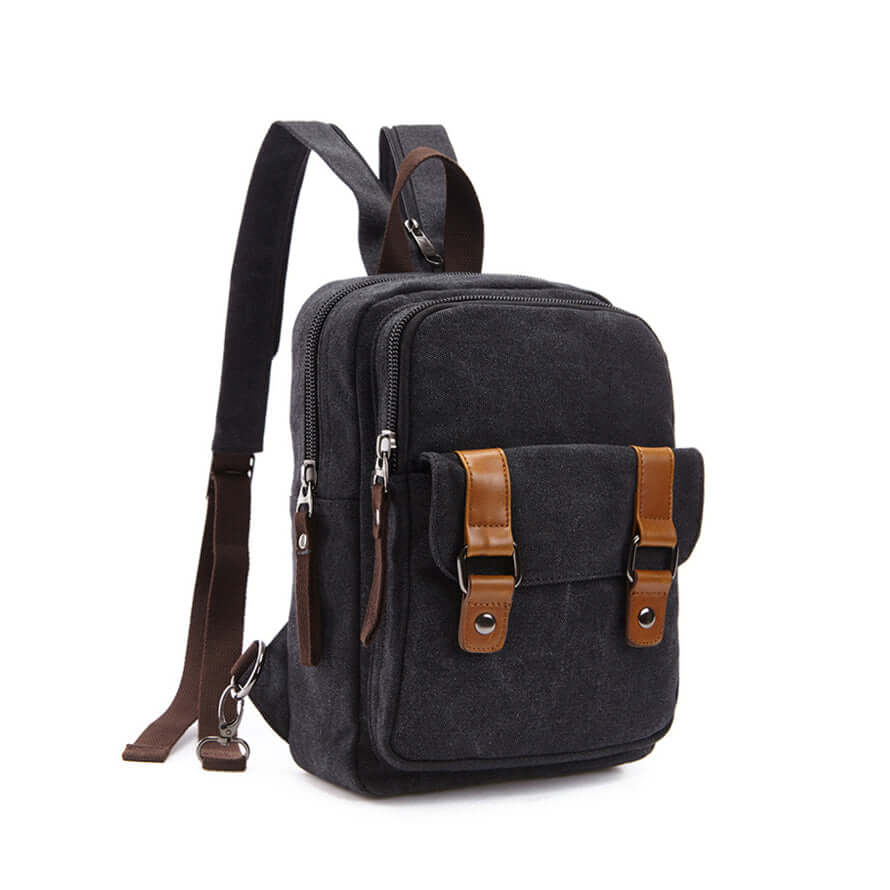 Black canvas mini backpack for women front view