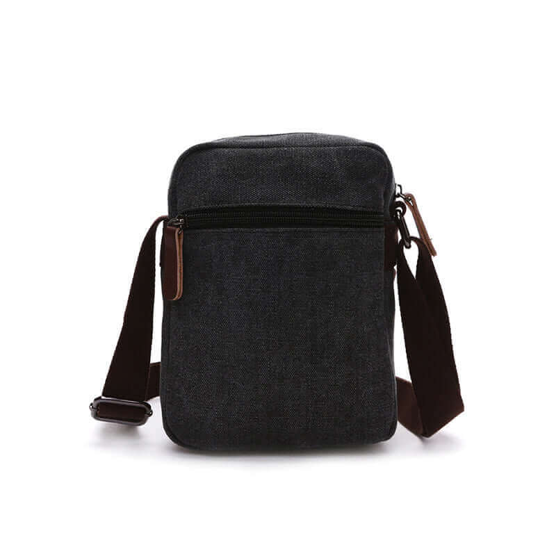 Back view of the small canvas crossbody bag.