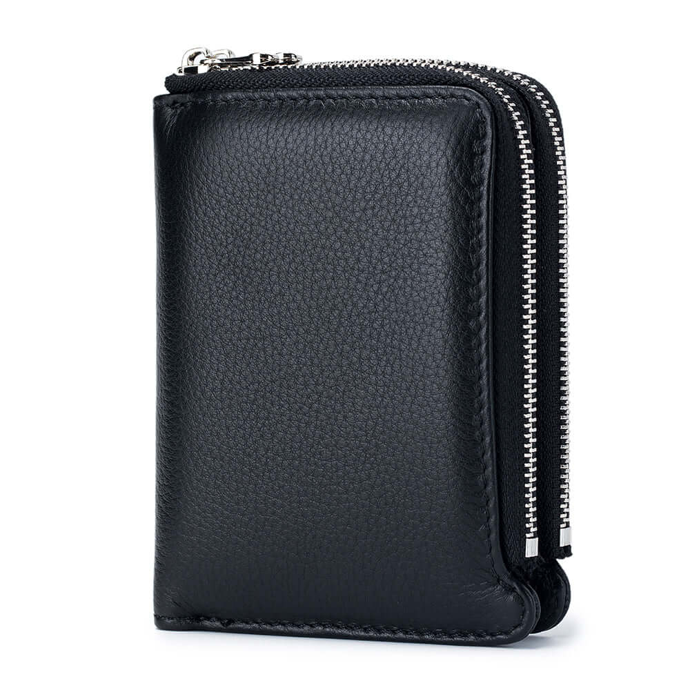 Classic black double-zip women's wallet in leather