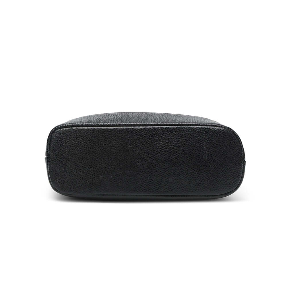 Bottom stitching and leather texture.