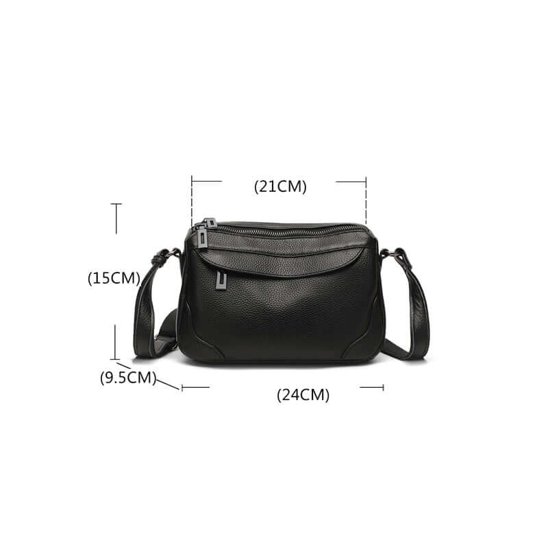 Black handbag with measurement
