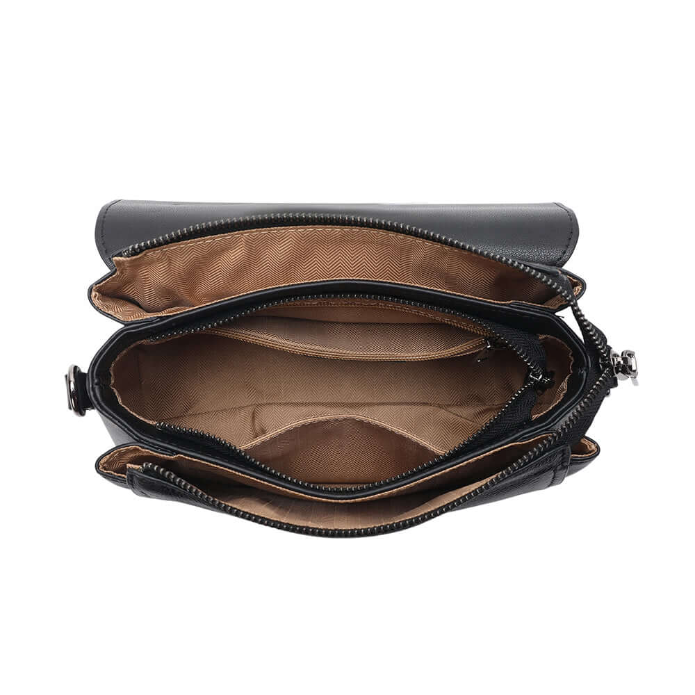 Interior top view showing magnetic flap and inner pockets