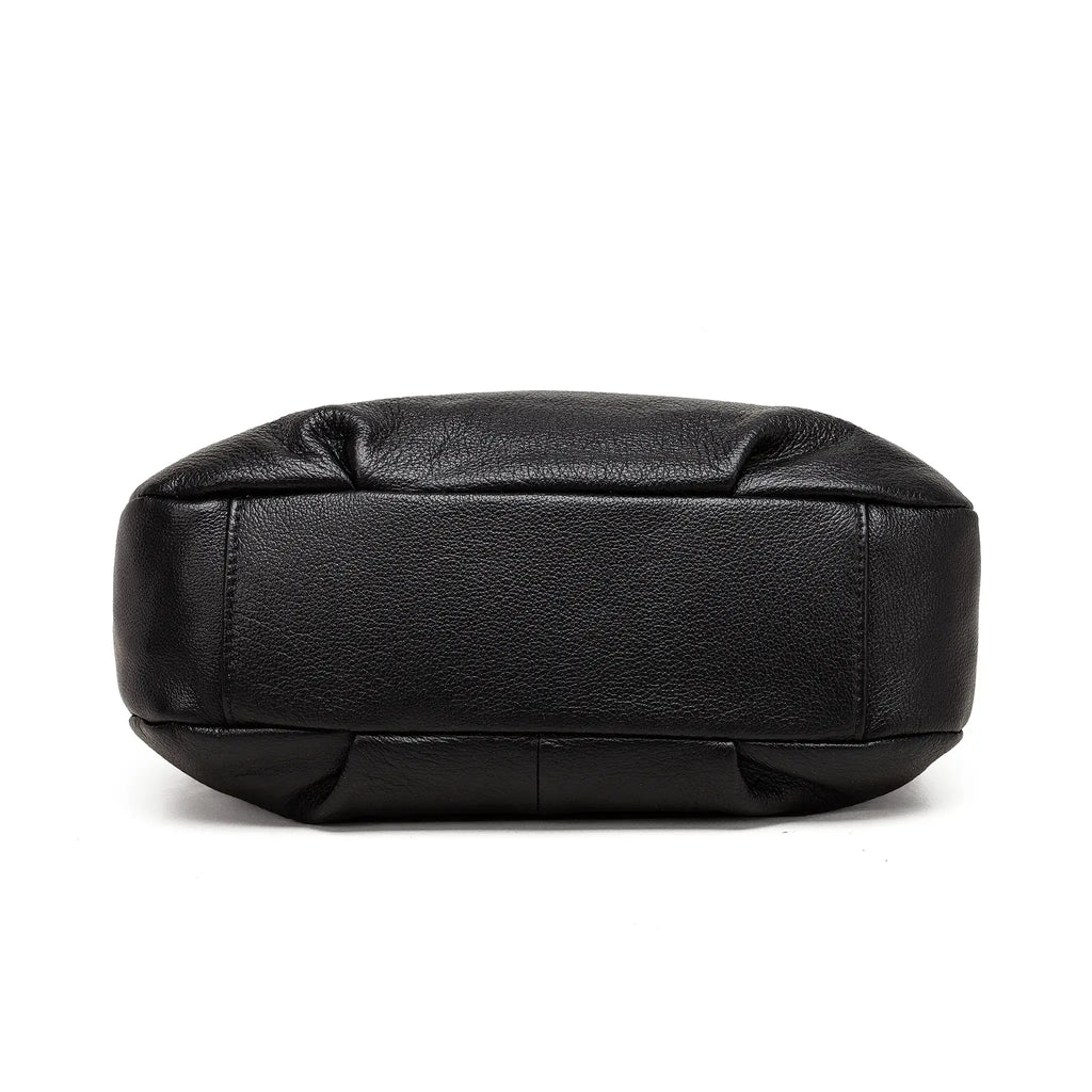 Black leather shoulder bag for women bottom