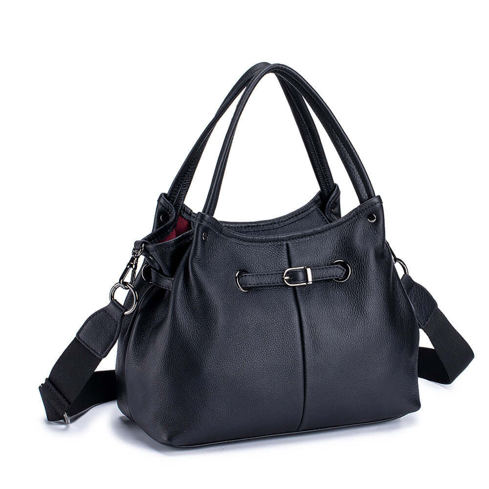 Stylish black leather handbag with crossbody strap – available in NZ