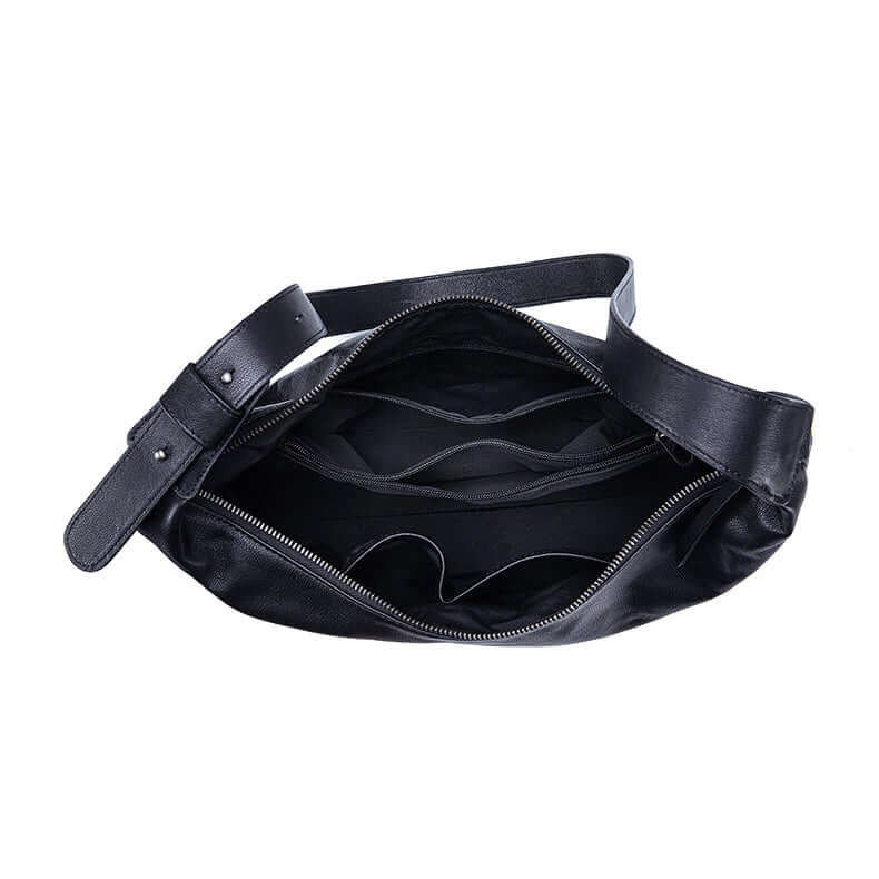 Internal structure of the black leather bag.