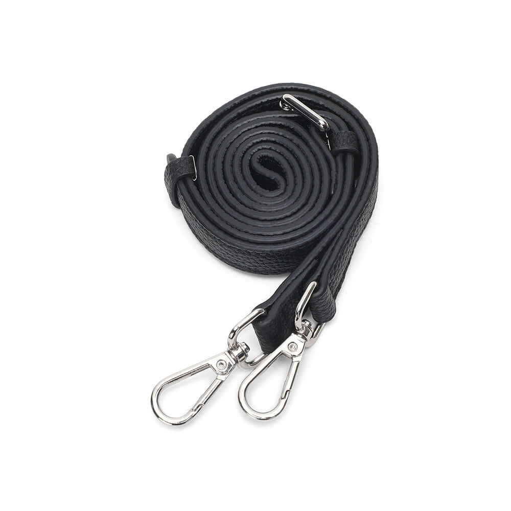 Black leather long strap with metal clasp