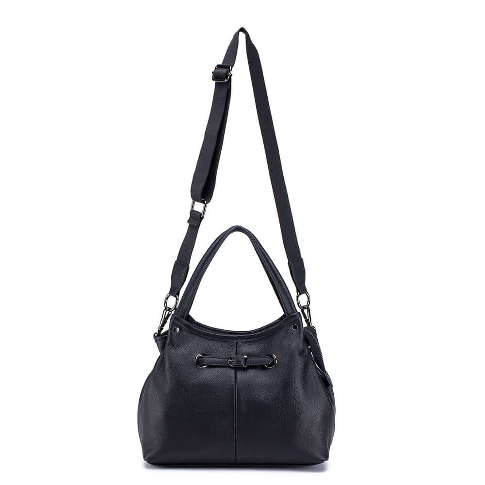 Soft cowhide black leather handbag with premium craftsmanship