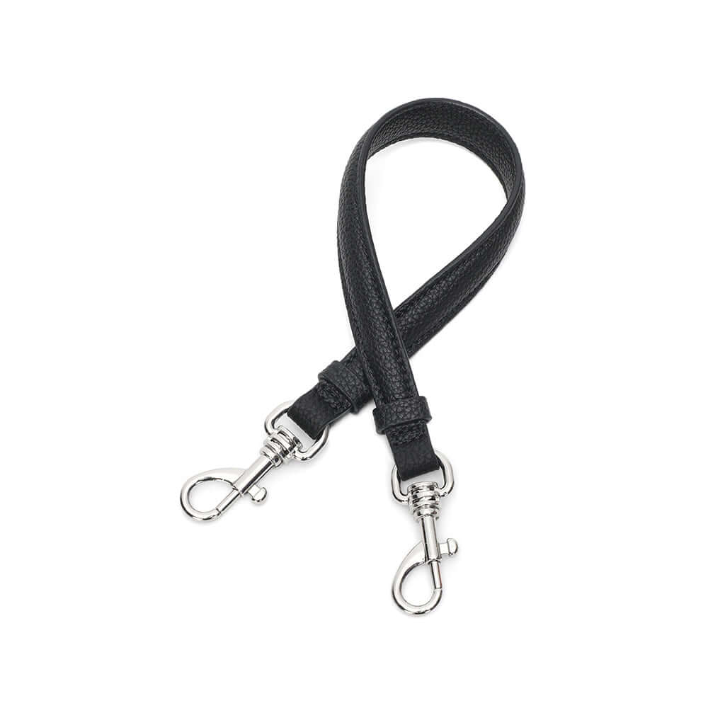 Black leather strap with metal clasp