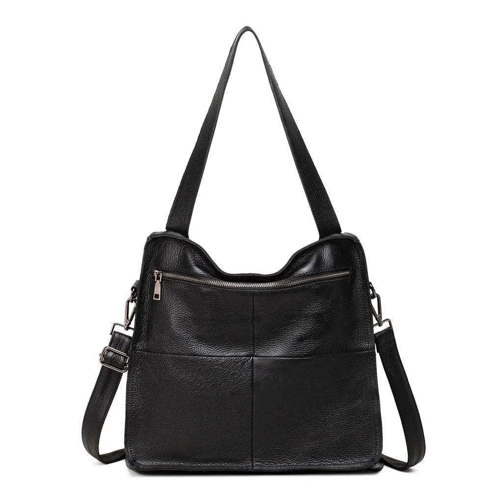 Black leather handbag back