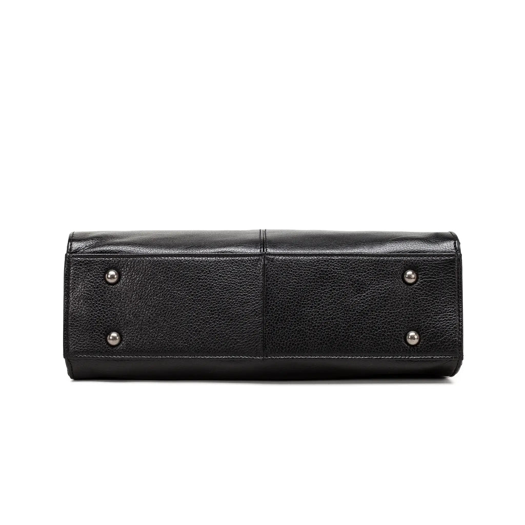 Black leather shoulder bag bottom