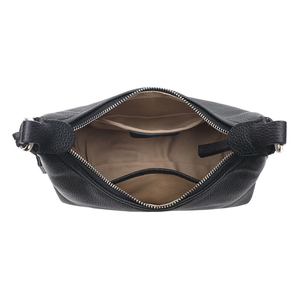 Interior compartment of leather shoulder bag