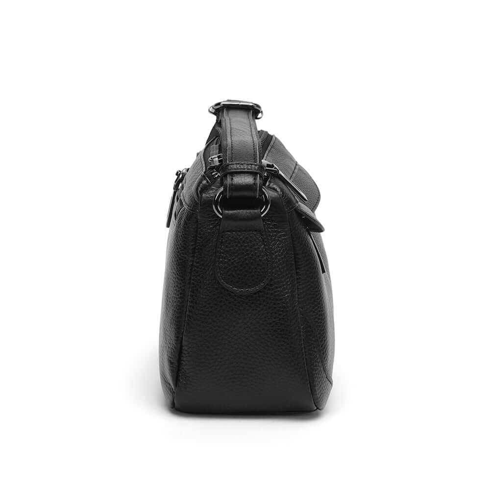 Side view of the leather crossbody bag