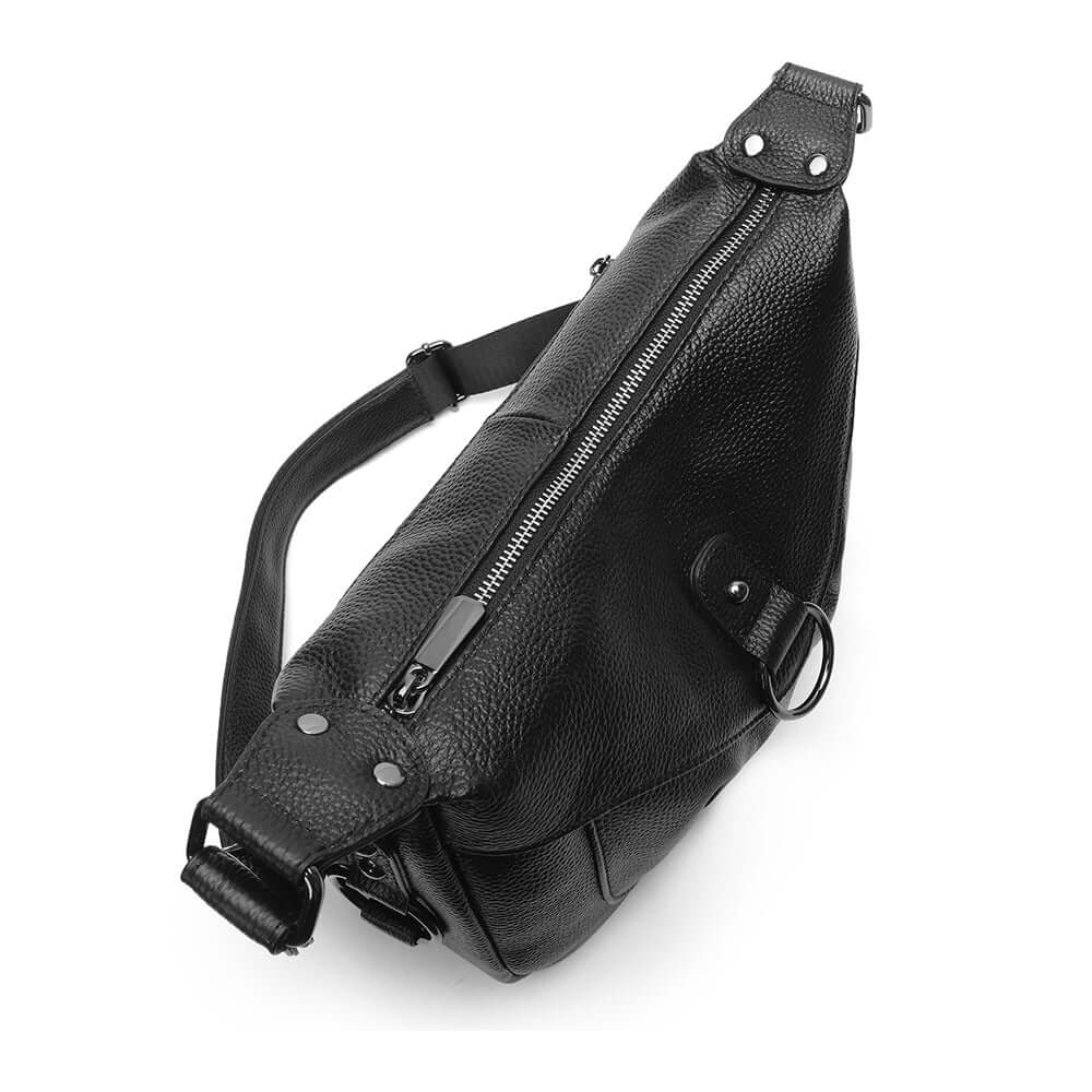 Top view of the black leather shoulder bag