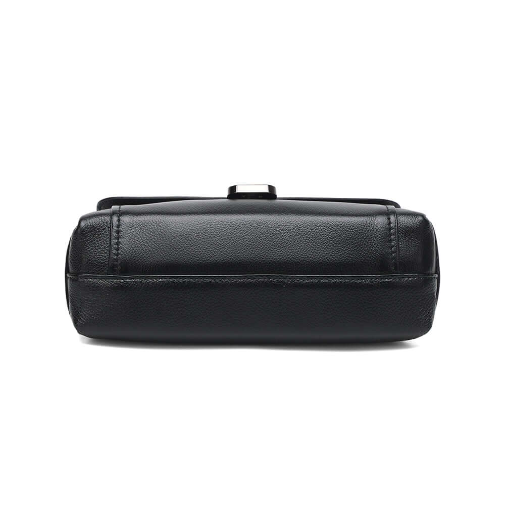 Bottom view of the black leather bag