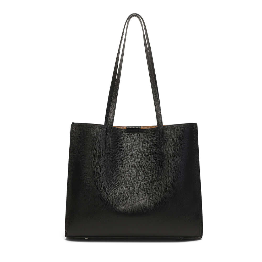 Everyday black leather tote for work