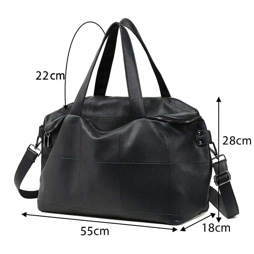 Black handbag with measurements indicated