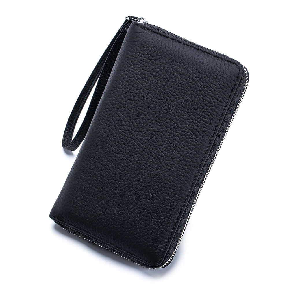 Black genuine leather travel passport wallet.