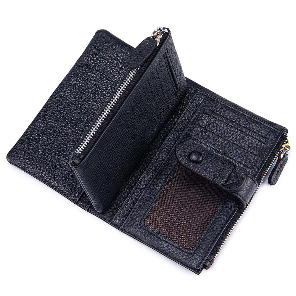 Black leather wallet with zipper