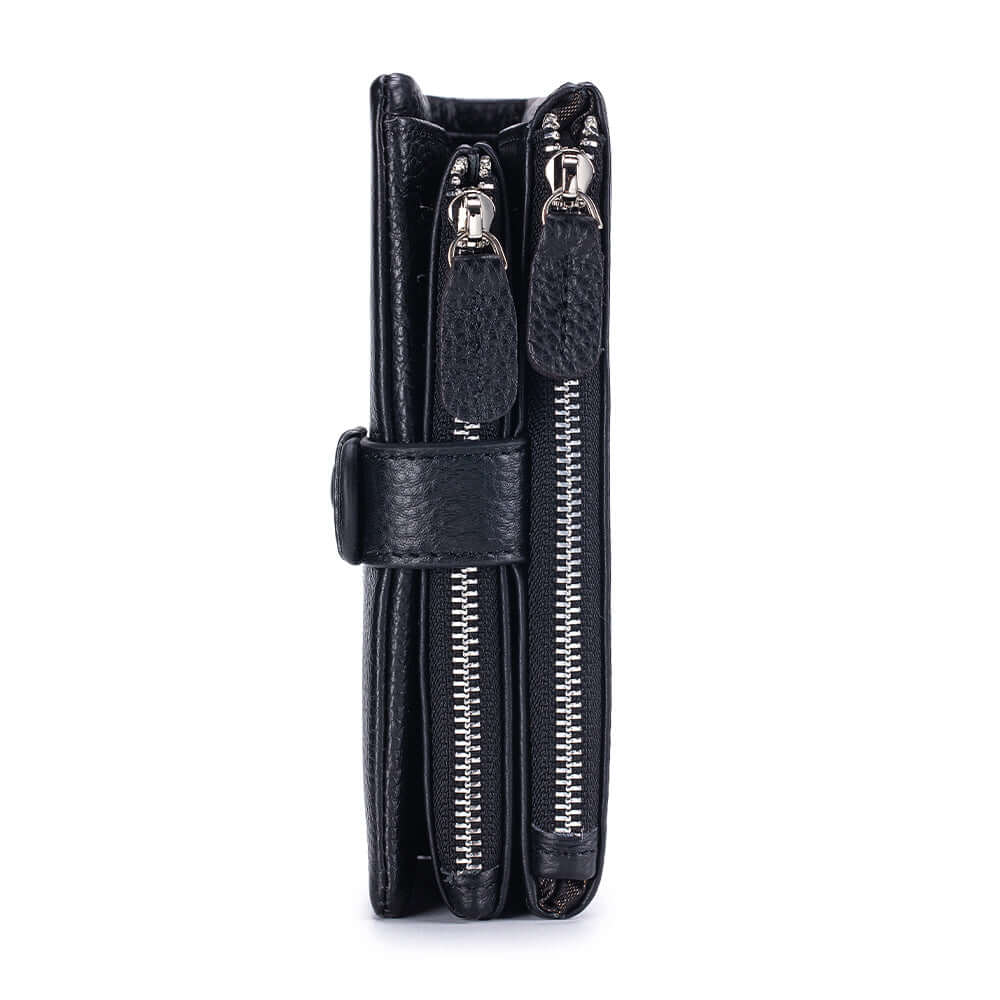 Side view showing wallet thickness and design
