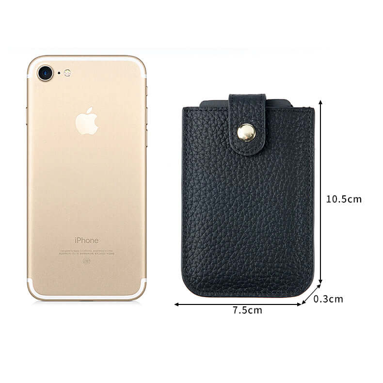 Size display of the black slim leather card holder.