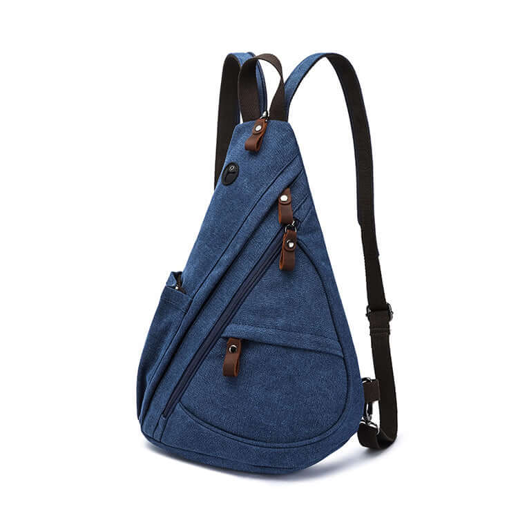 Blue canvas sling bag for men with adjustable shoulder strap