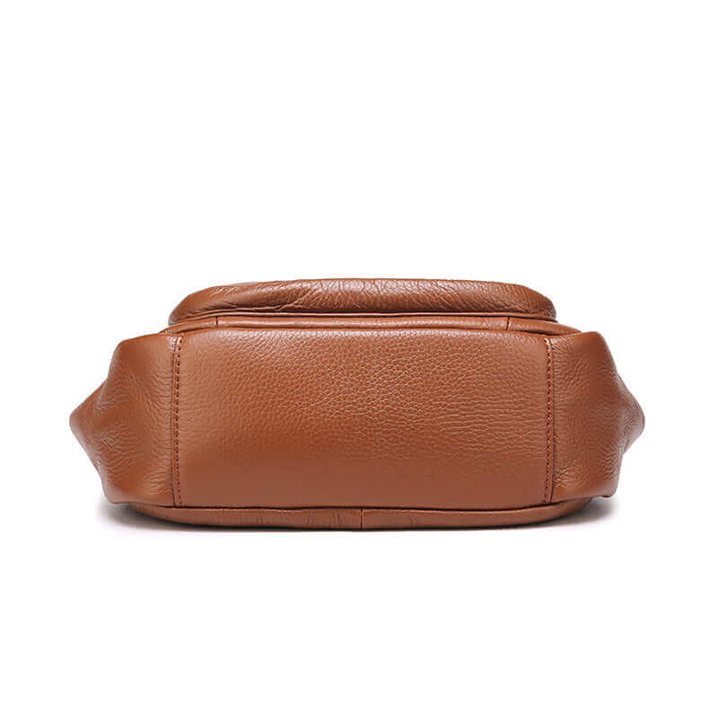 Bottom view of the women's leather crossbody bag.