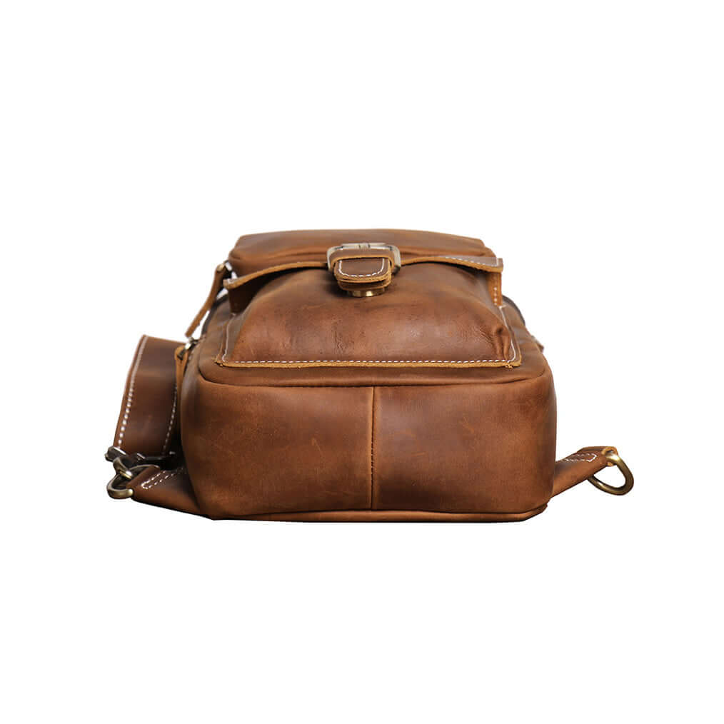 Brown leather bag with a strap