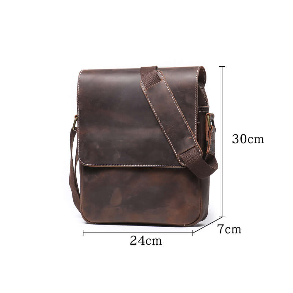 Size display of leather crossbody bag