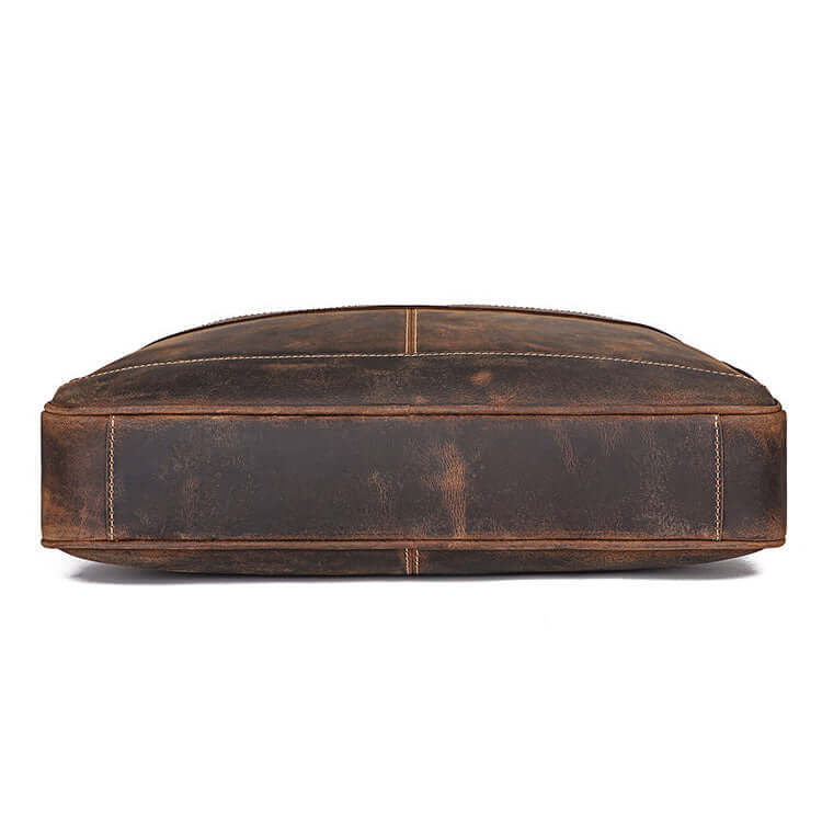 Brown genuine leather laptop bag bottom