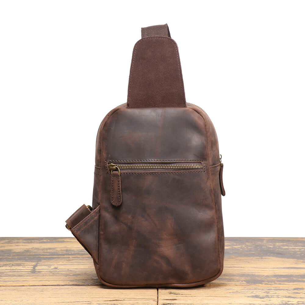 The leather crossbody sling bag shown on the back