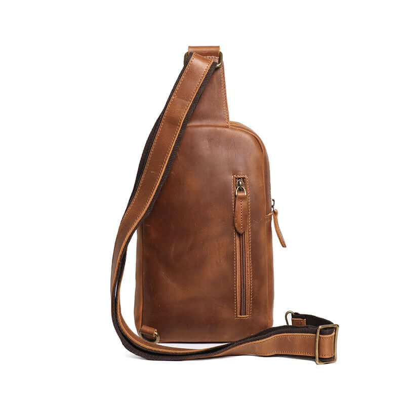 Back view of genuine leather chest bag