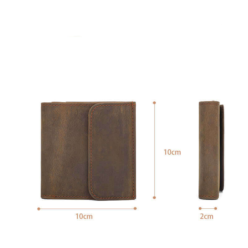 Size display of the brown leather wallet.